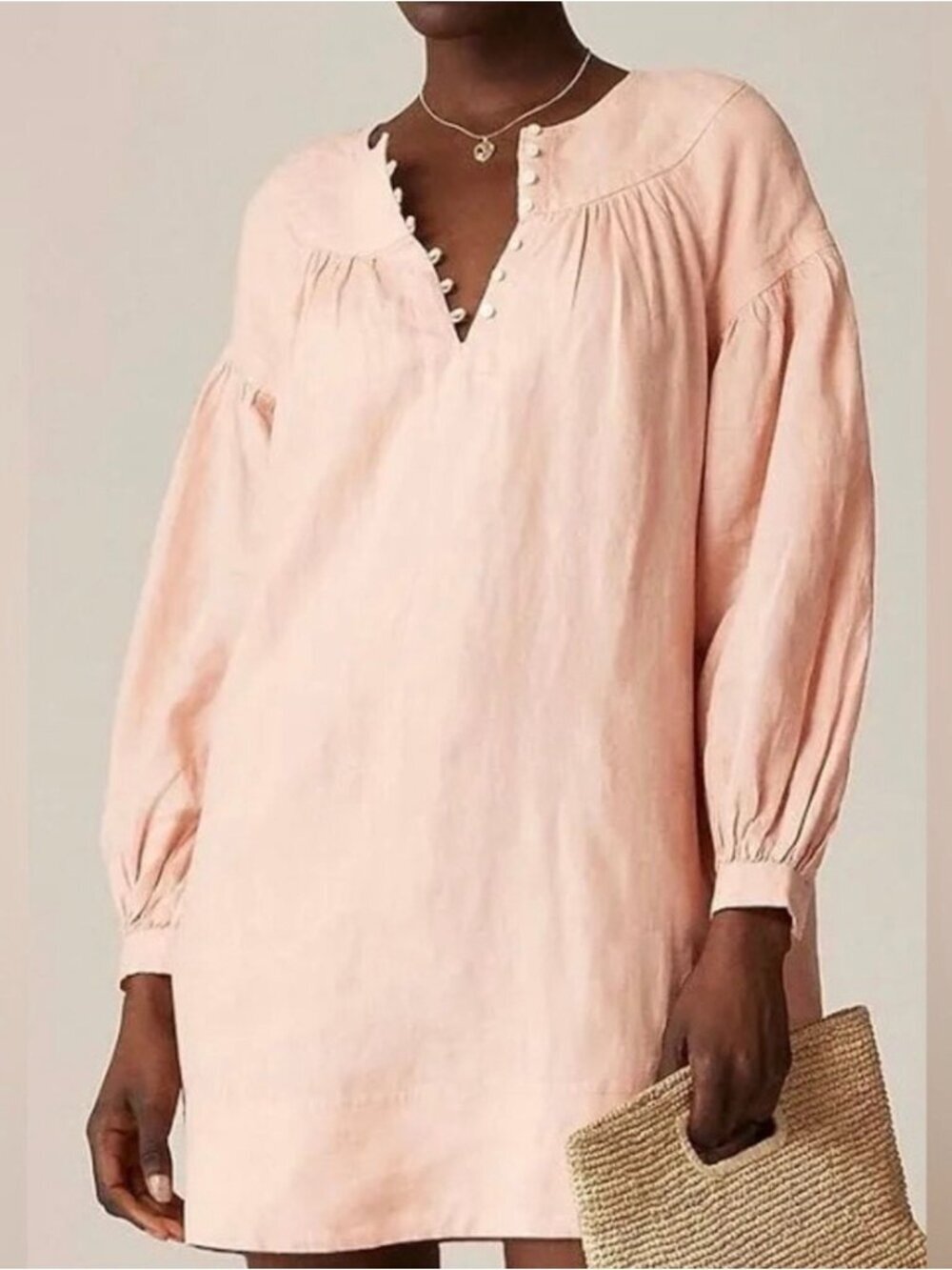 NWT J.Crew Linen Gathered Popover Dress in Peach Clay - Size: Large